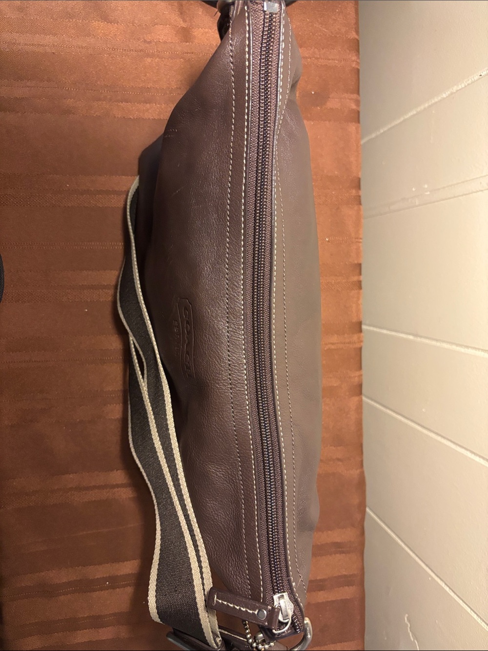 EUC Coach F70559 Brown Leather Messenger Shoulder Bag Webbed Stripe Strap - Picture 14 of 16